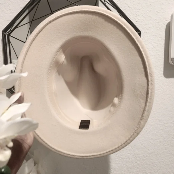 Cream color Wide Brim Fedora Hat - Picture 3 of 3